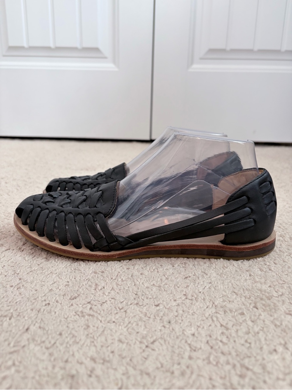 Nisolo Huarache Women's Sandal Size 7.5 Black Leather Woven Flat Shoe Slip On